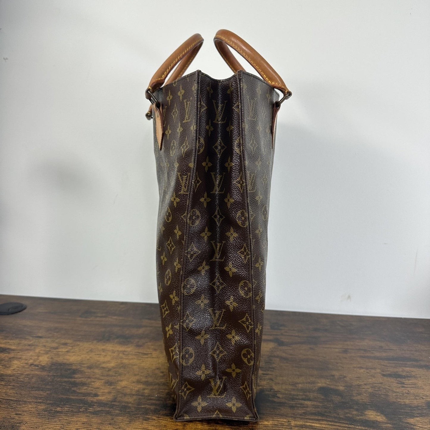 Louis Vuitton Vintage Sac Plat Tote Bag Large Brown Monogram Logo Canvas France