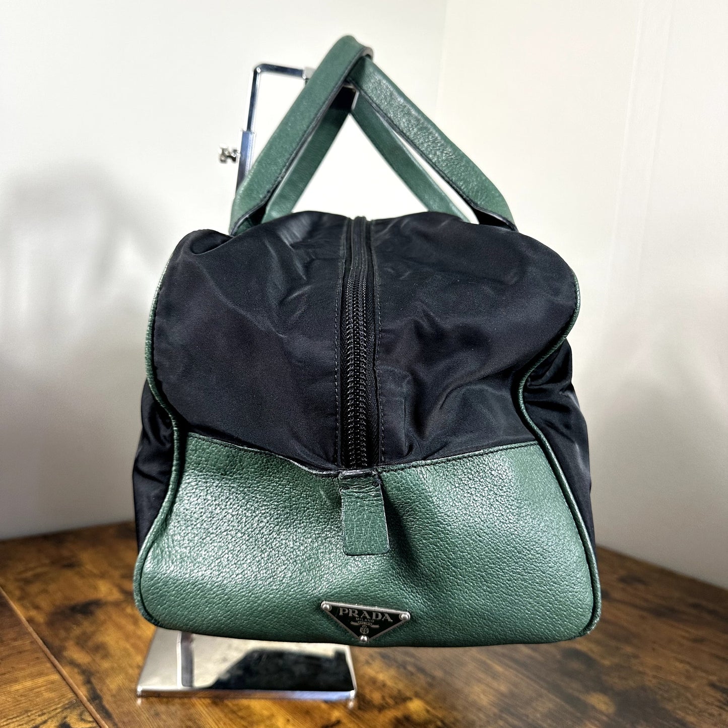 Prada Tessuto Nylon & Leather Travel Duffel Bag Overnight Weekend Authentic