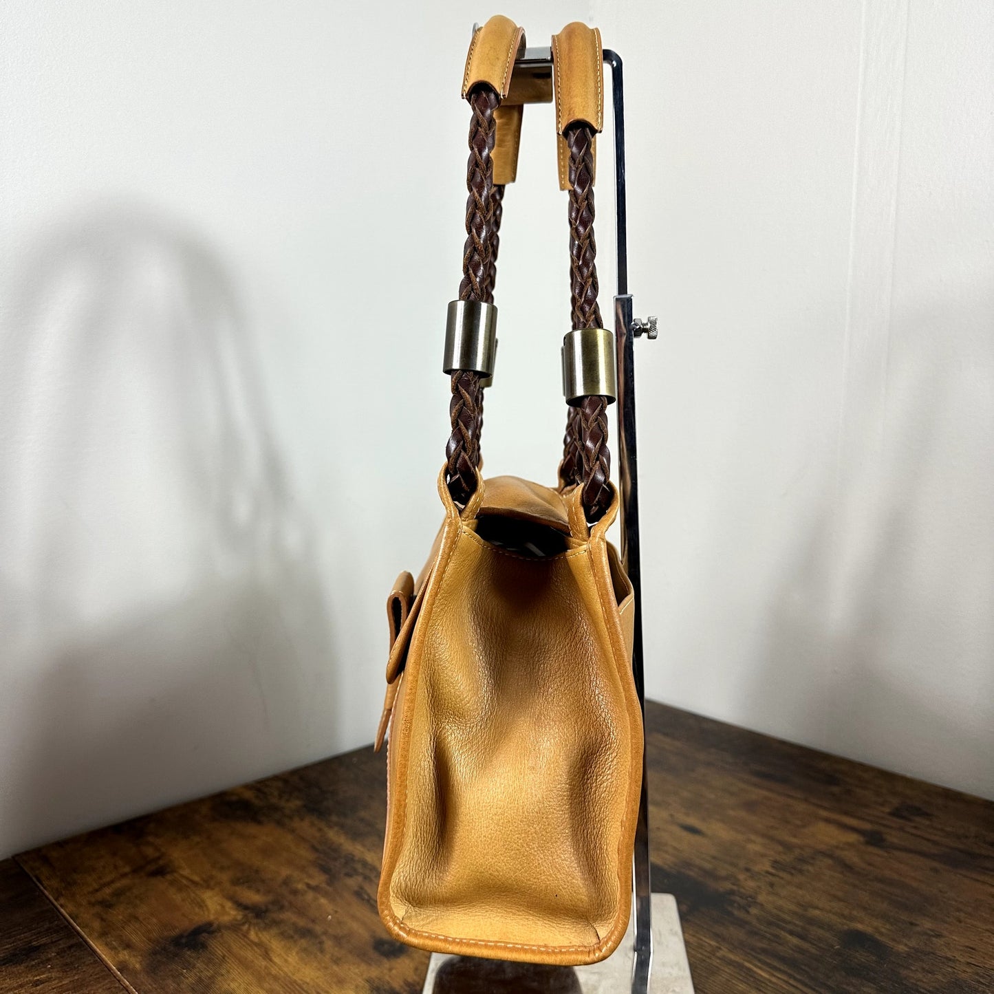 Chloe Ethel Braided Handle Shoulder Bag Purse Camel Tan Leather Vintage