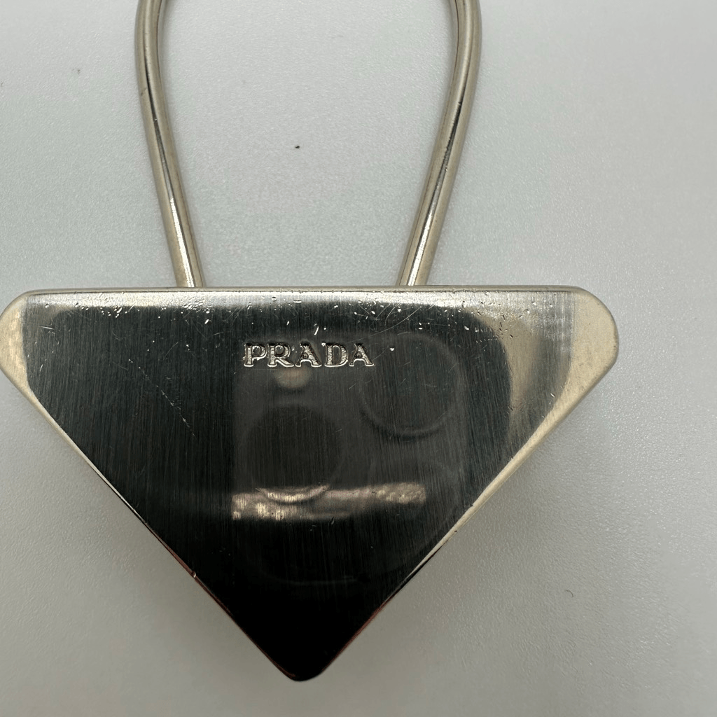 Prada Triangle Silver Tone Key Ring Chain Replacement Lock Bag Charm