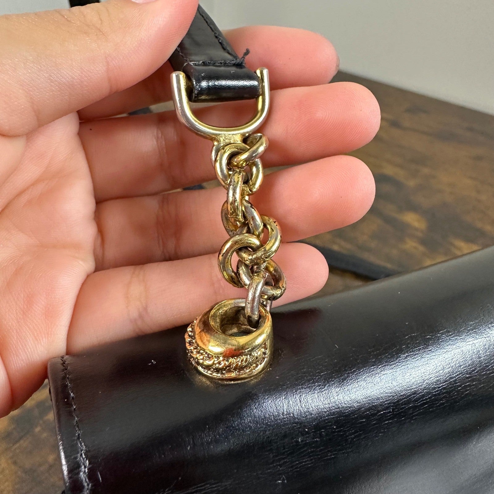 Vintage Gucci Black Leather Flap Chain Shoulder Handbag Evening Bag Authentic