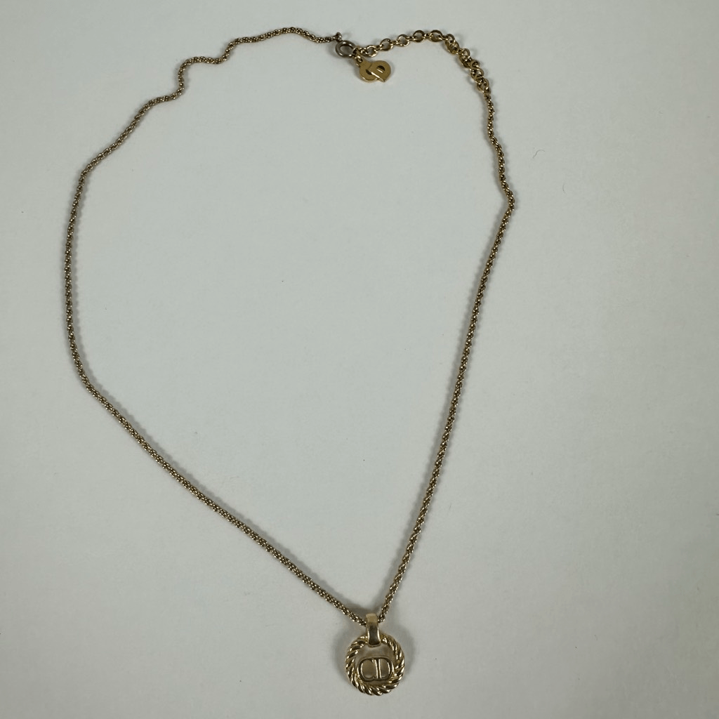 Christian Dior CD Logo Gold Tone Pendant Necklace