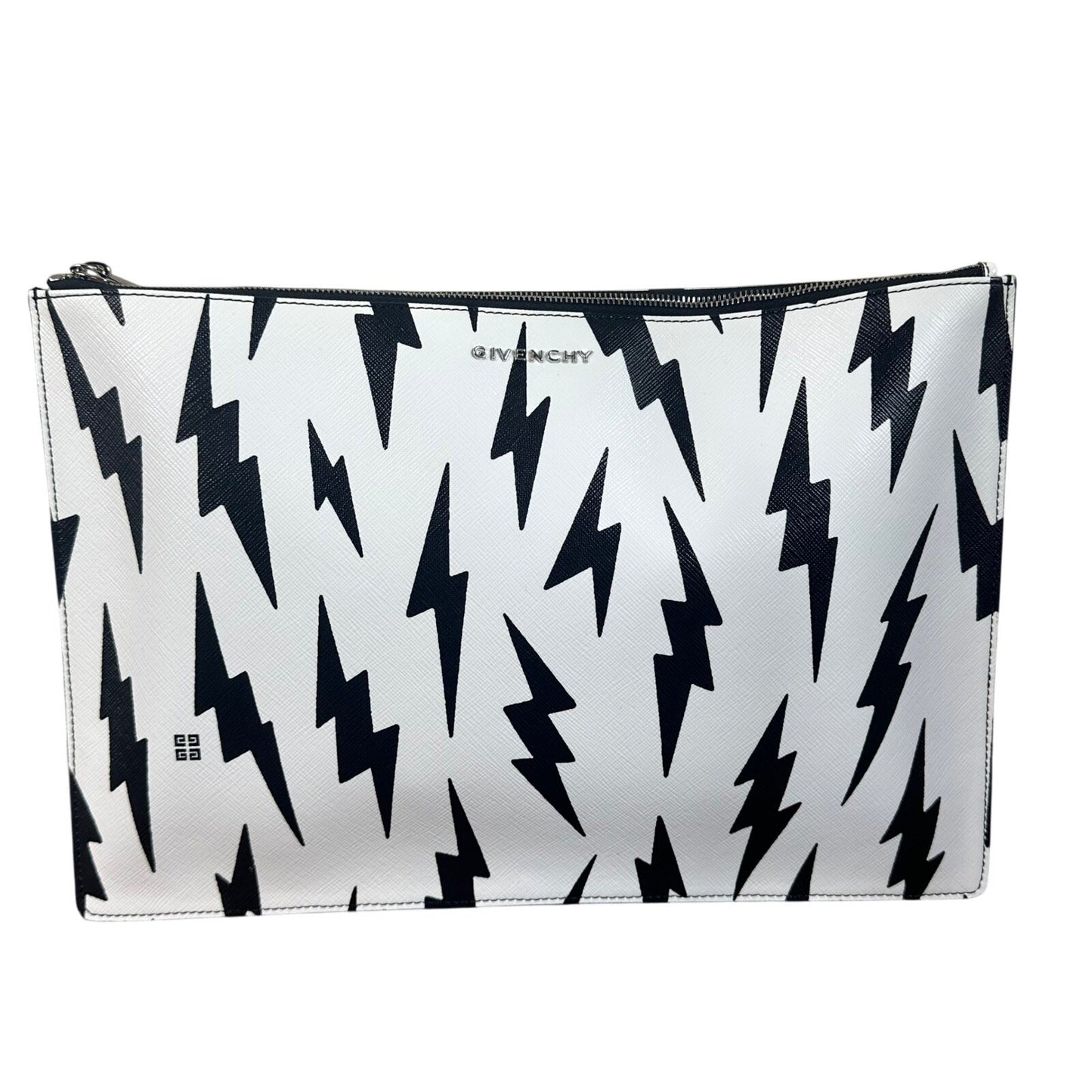 Givenchy Lightning Bolt Print Pouch Clutch Cosmetic Bag Black White