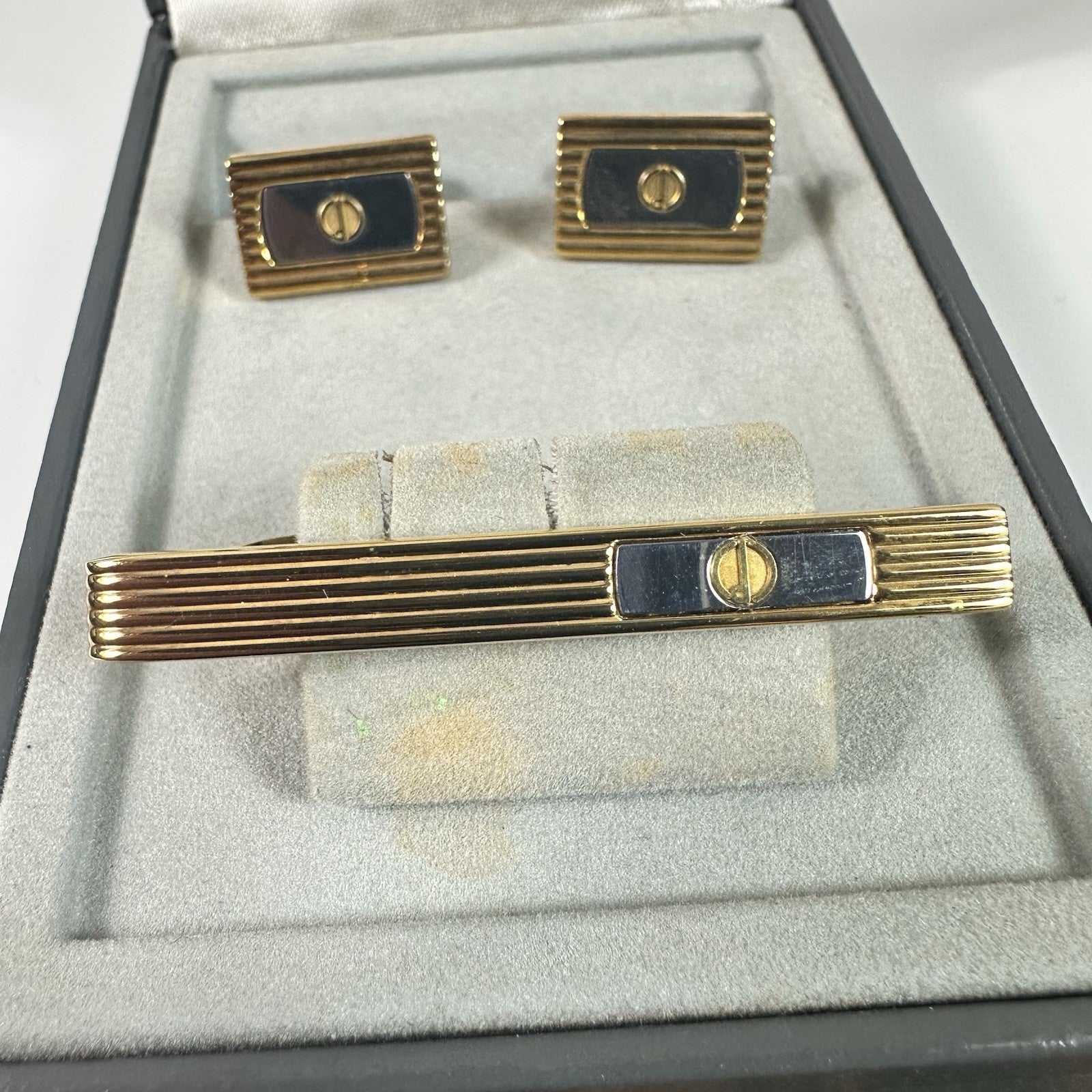 Dunhill Vintage Gold Plated Cufflinks & Tie Clip Set With Box