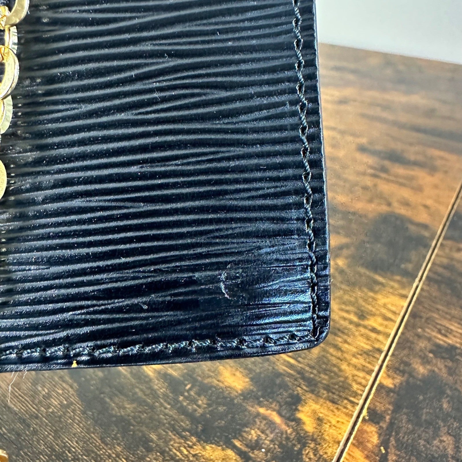 Louis Vuitton Epi Leather Belt Waist Bag Black Gold Chain Shoulder Bag