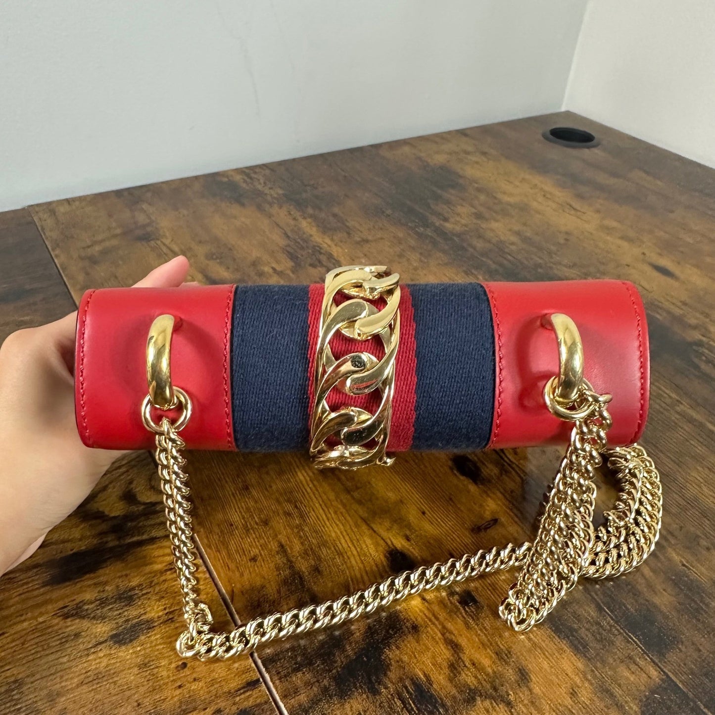 Gucci Sylvie Red Leather Chain Shoulder Bag Mini