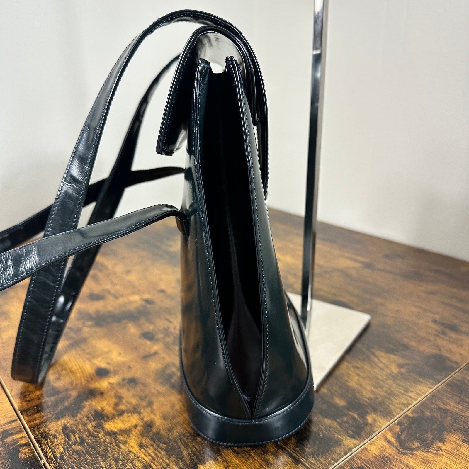 Gianni Versace Medusa Teal Patent Leather Shoulder Bag Vintage Authentic