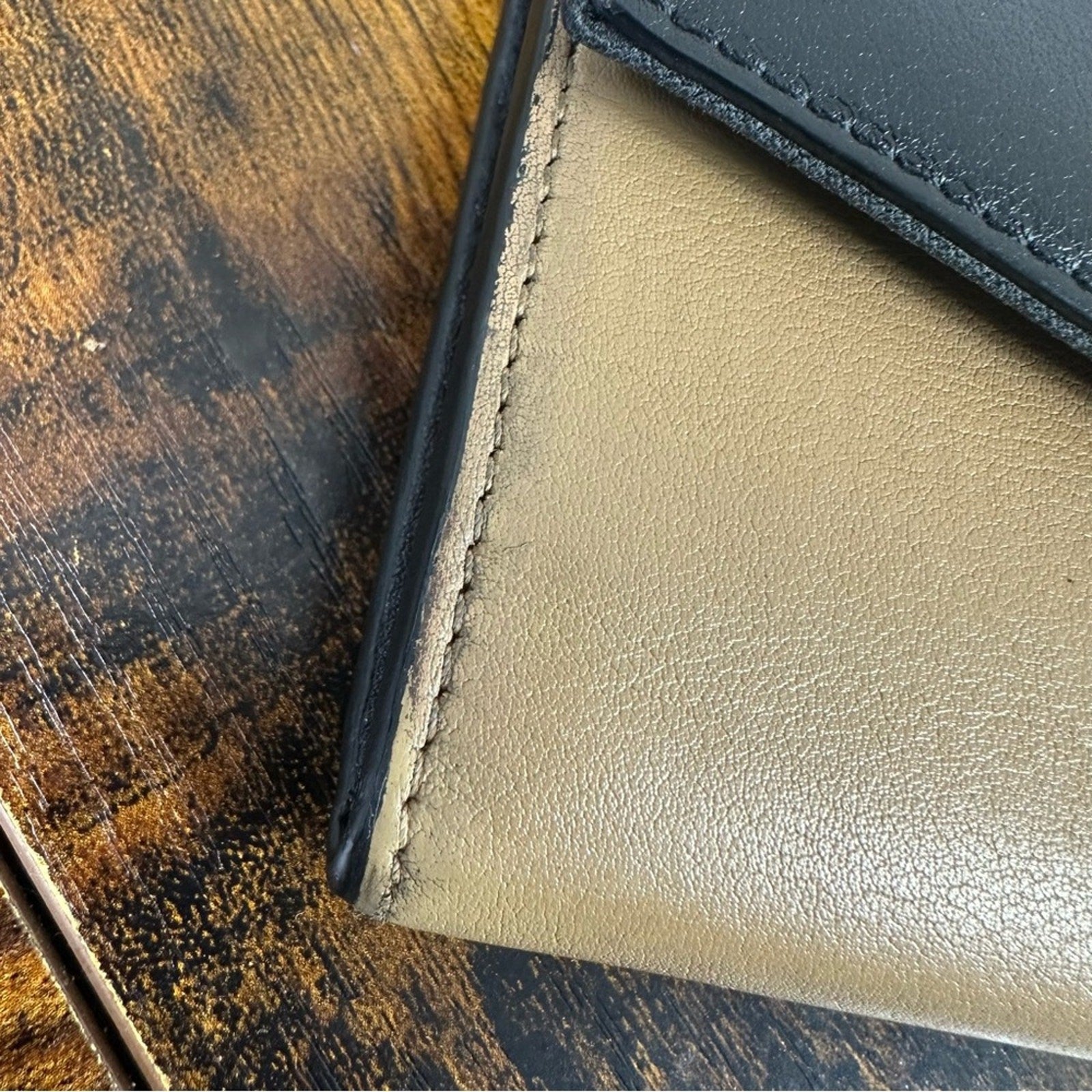 Fendi Leather Envelope Wallet Black Beige Authentic