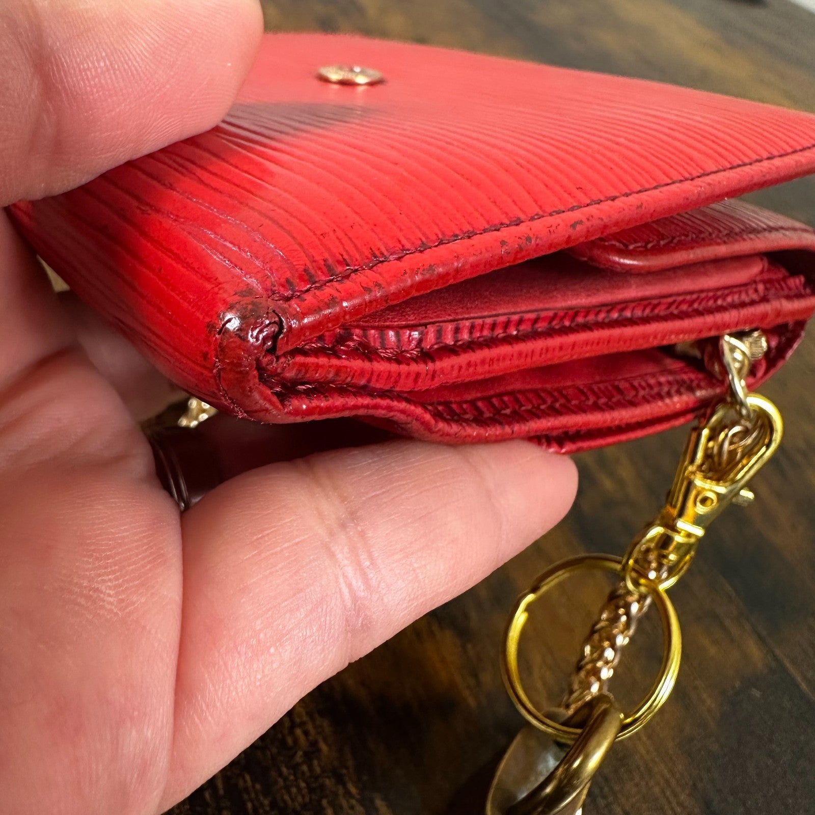 Louis Vuitton Red Epi Leather Vintage Wallet Padlock Gold Hardware Women