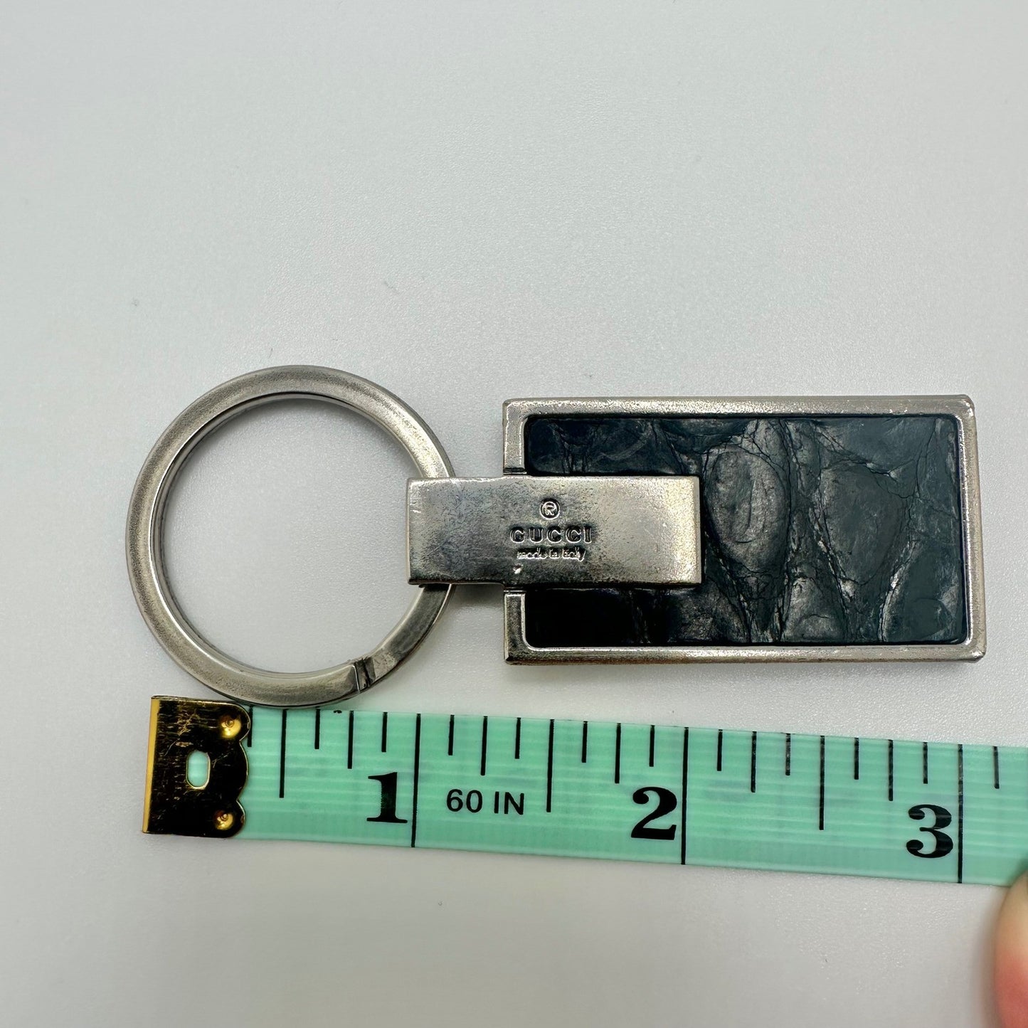 Gucci Keychain Key Ring Holder Leather Silver Made in Italy Accessory