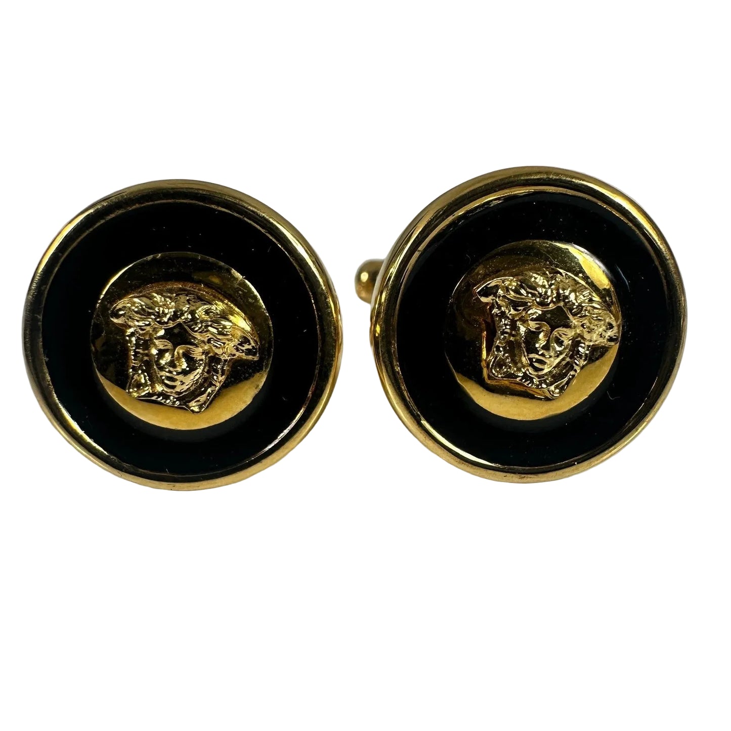 Gianni Versace La Medusa Gold Tone Enamel Cufflinks Authentic