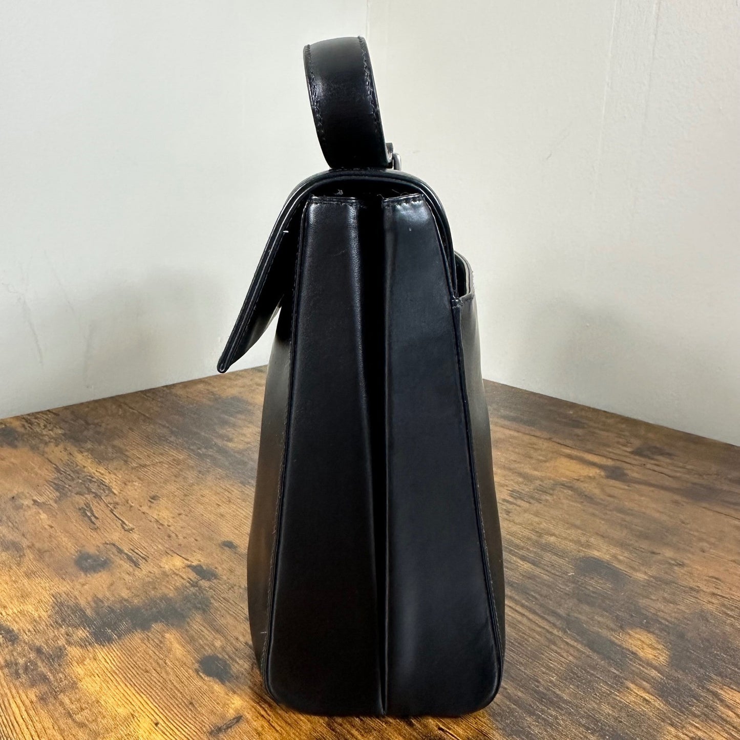 Prada Milano Vitello Lissato Black Leather Top Handle Bag Authentic Designer