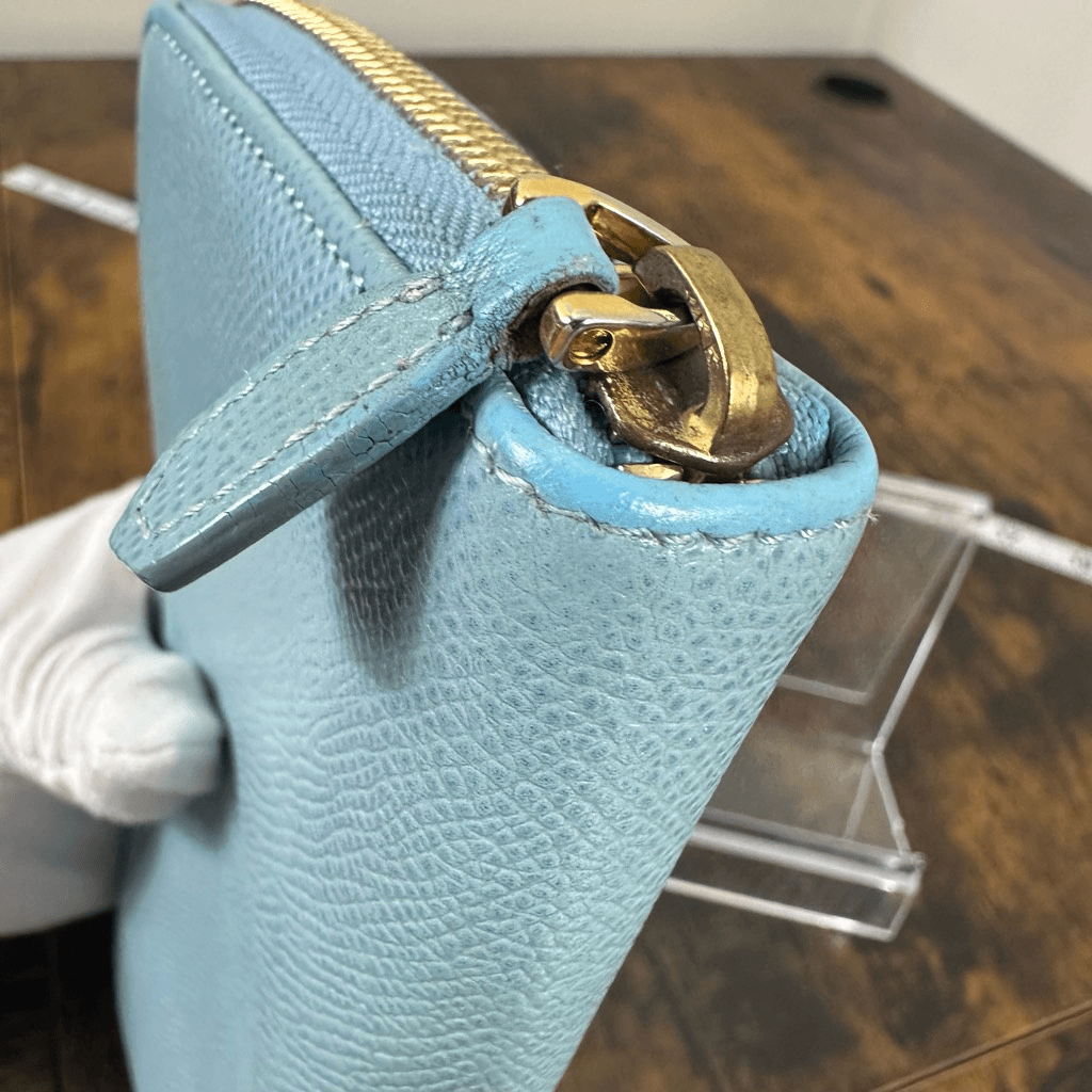 Valentino Garavani Leather Zippy Wallet Full Zip Porcelain Blue