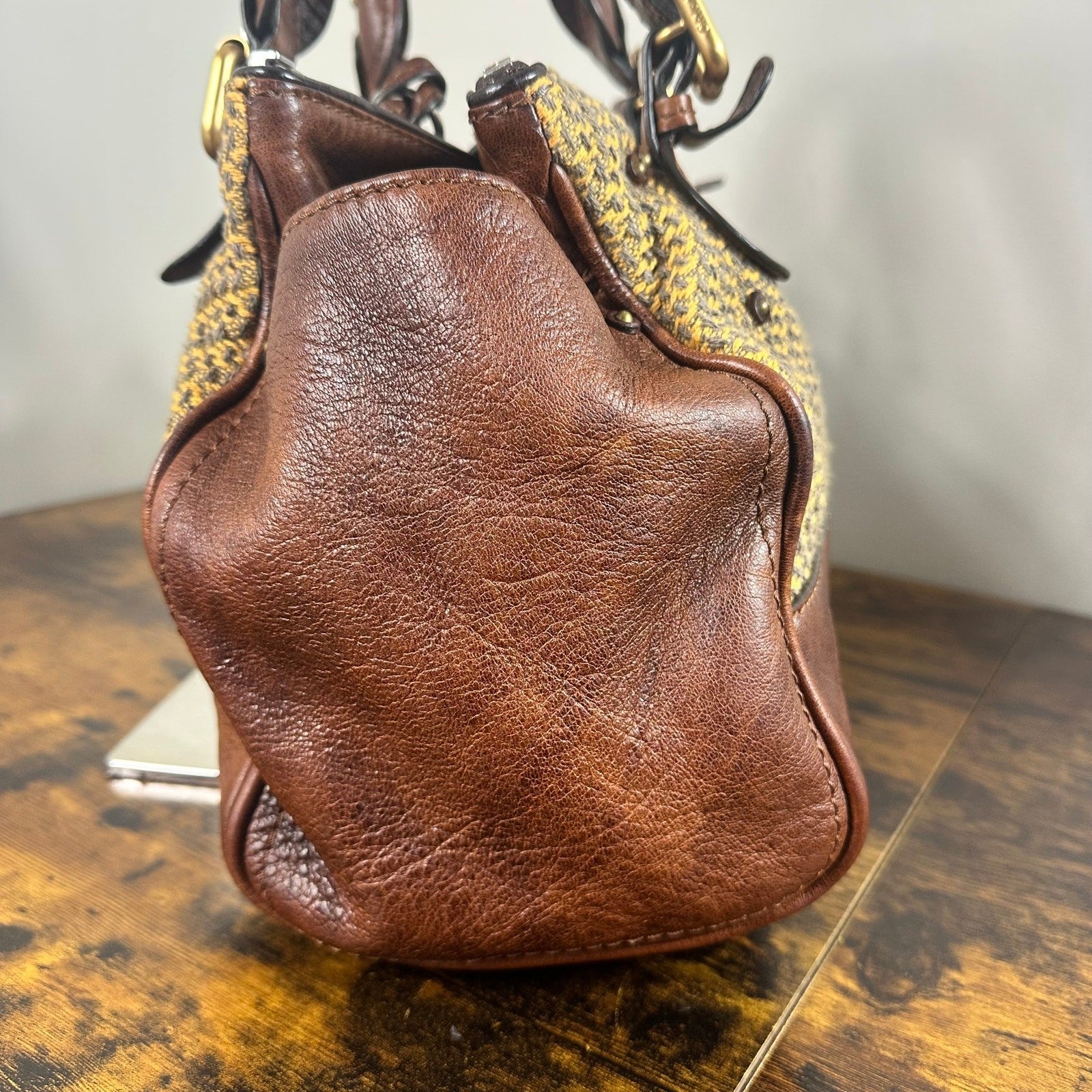 Vintage Chloe Paddington Leather & Tweed Satchel Bag Large 