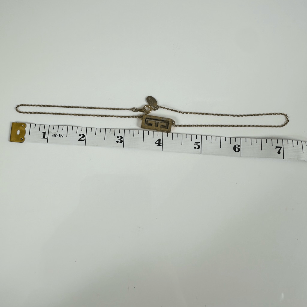 Givenchy 1977 G Logo Rhinestone Choker Necklace Gold Tone Vintage 14”