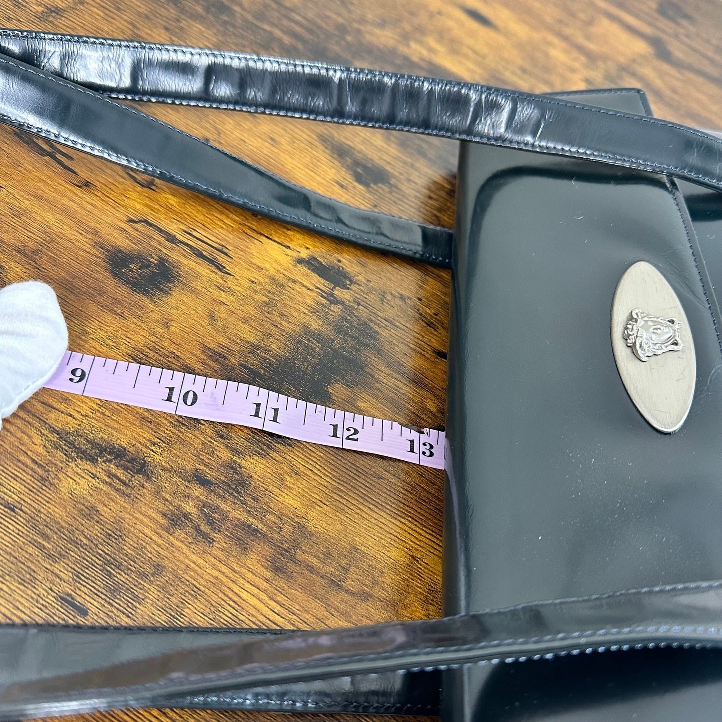 Gianni Versace Medusa Teal Patent Leather Shoulder Bag Vintage Authentic