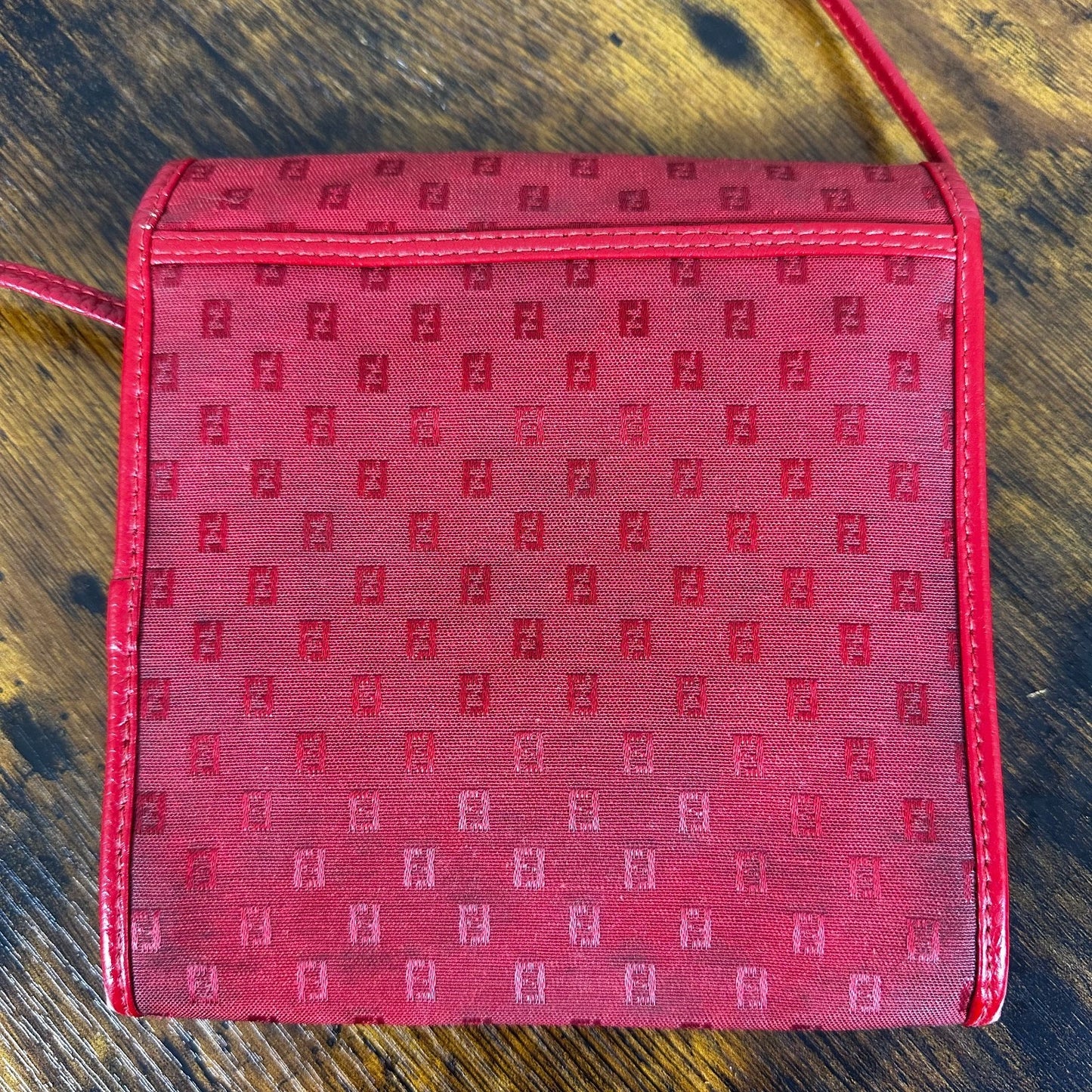 Fendi Red Monogram Logo Pattern Square Shoulder Bag Crossbody Purse Made In Ital