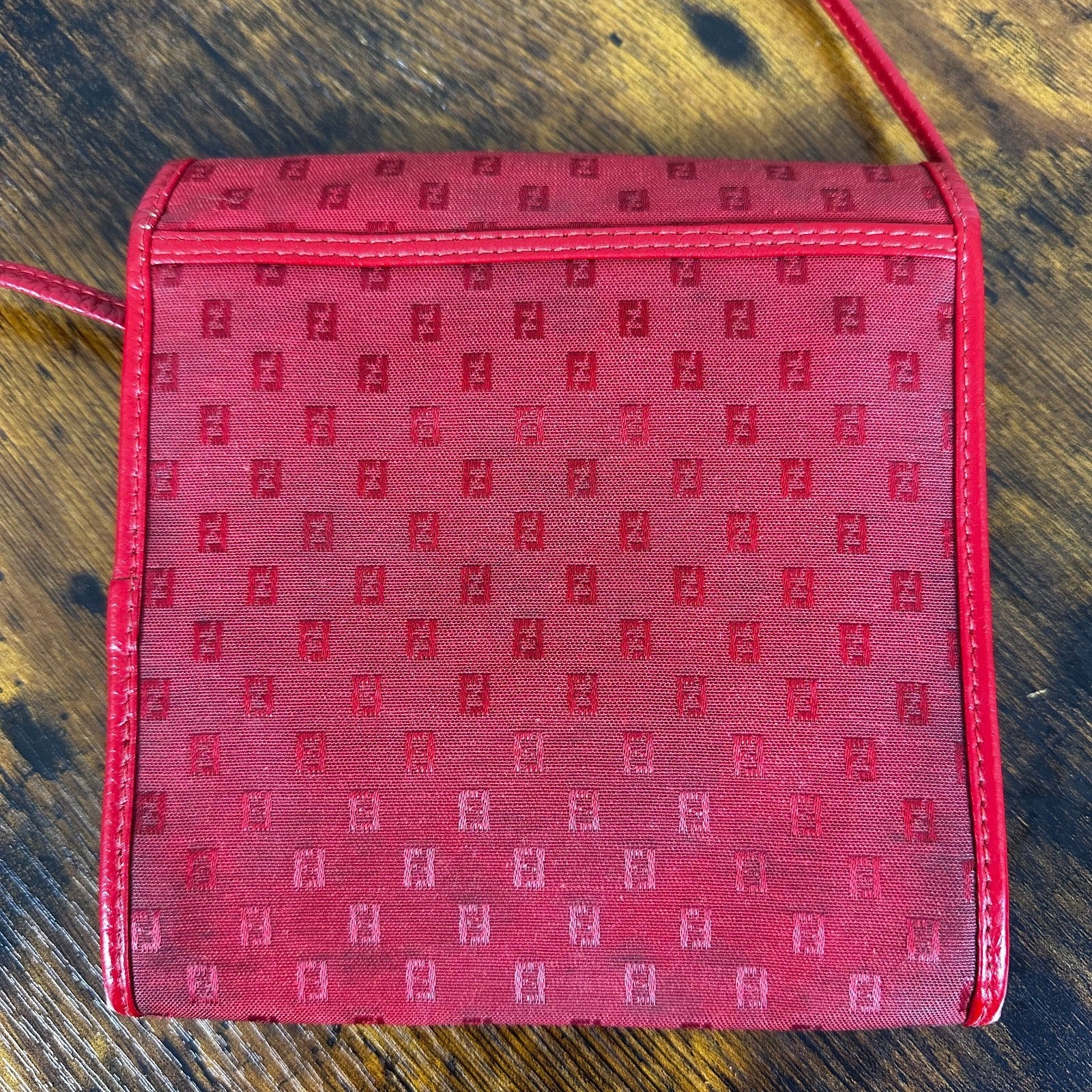 Fendi Red Monogram Logo Pattern Square Shoulder Bag Crossbody Purse Made In Ital