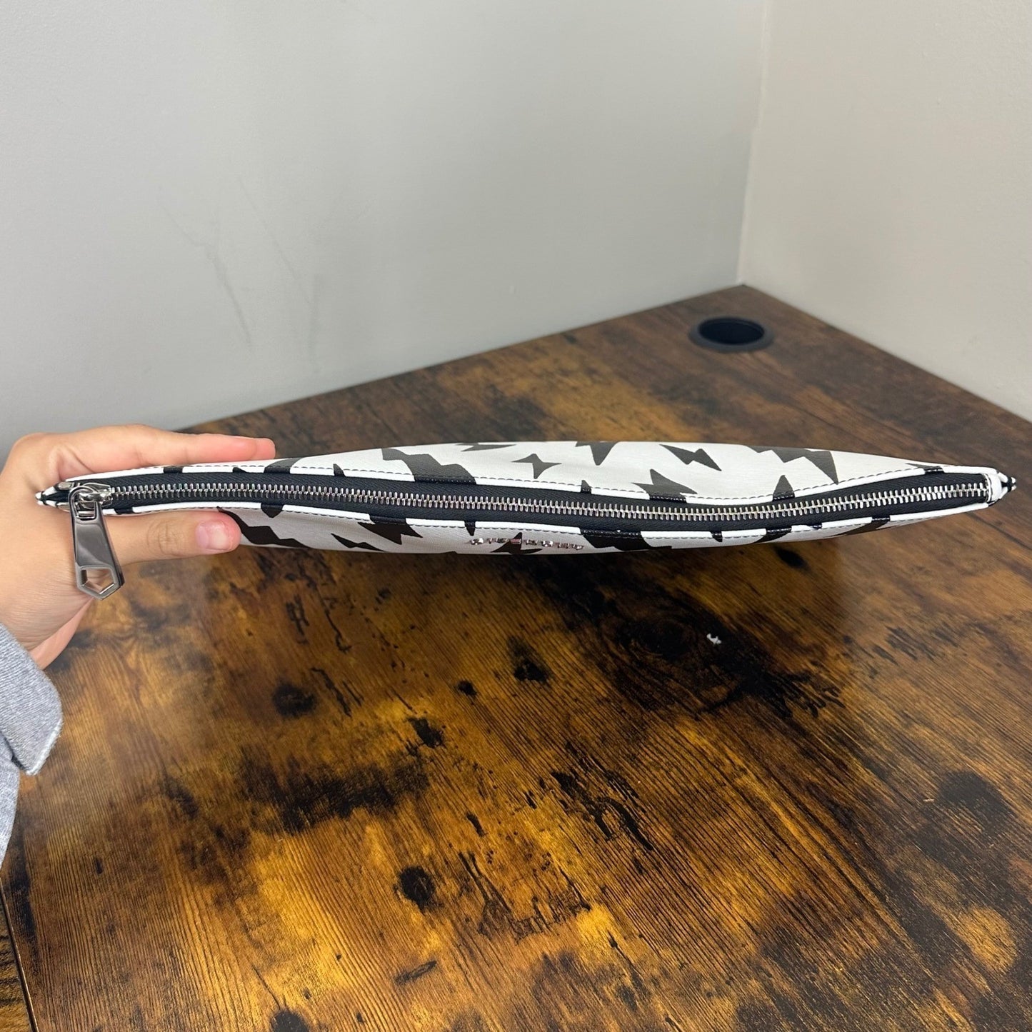 Givenchy Lightning Bolt Print Pouch Clutch Cosmetic Bag Black White