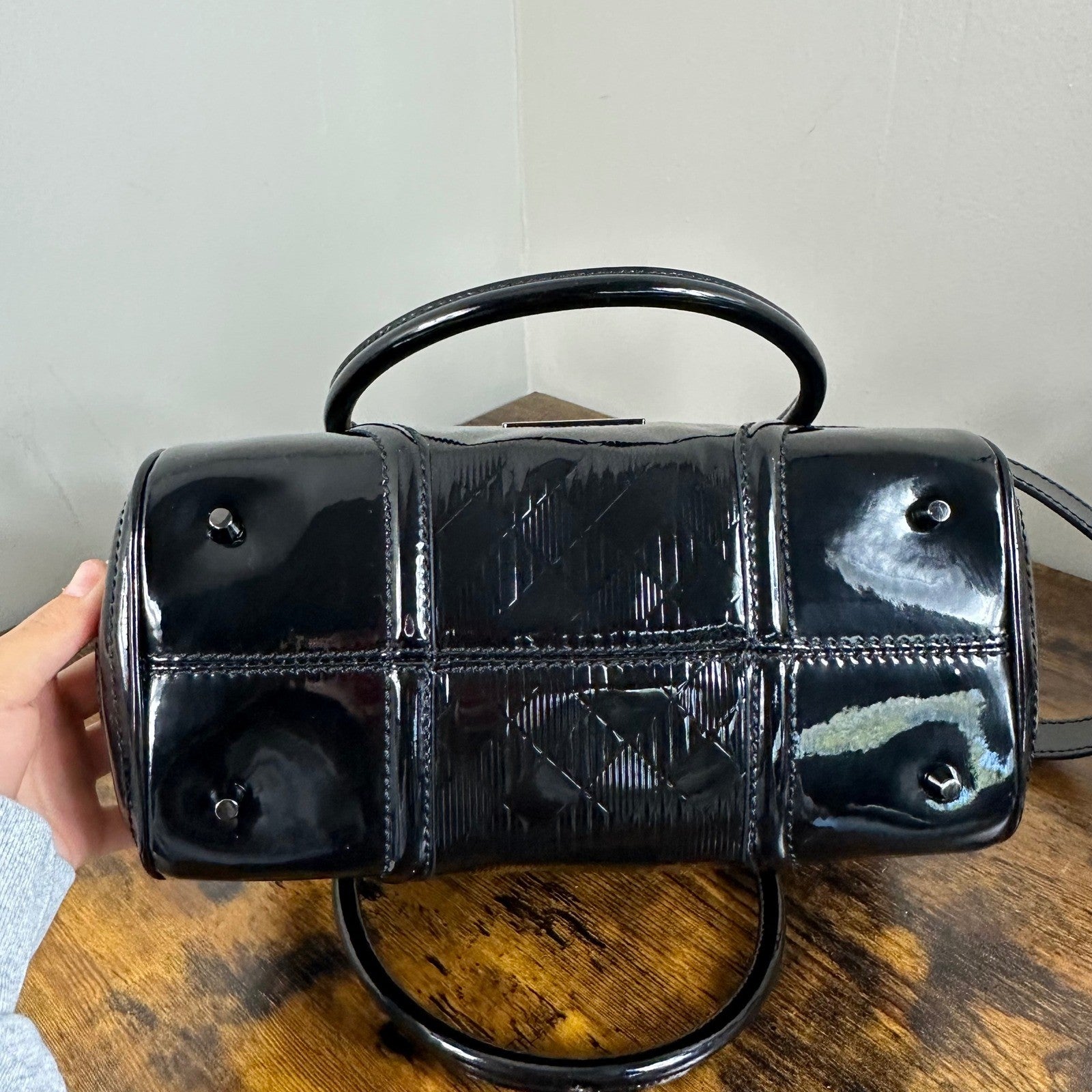 Burberry Black Patent Leather Satchel Handbag Shoulder Bag Made in Italy