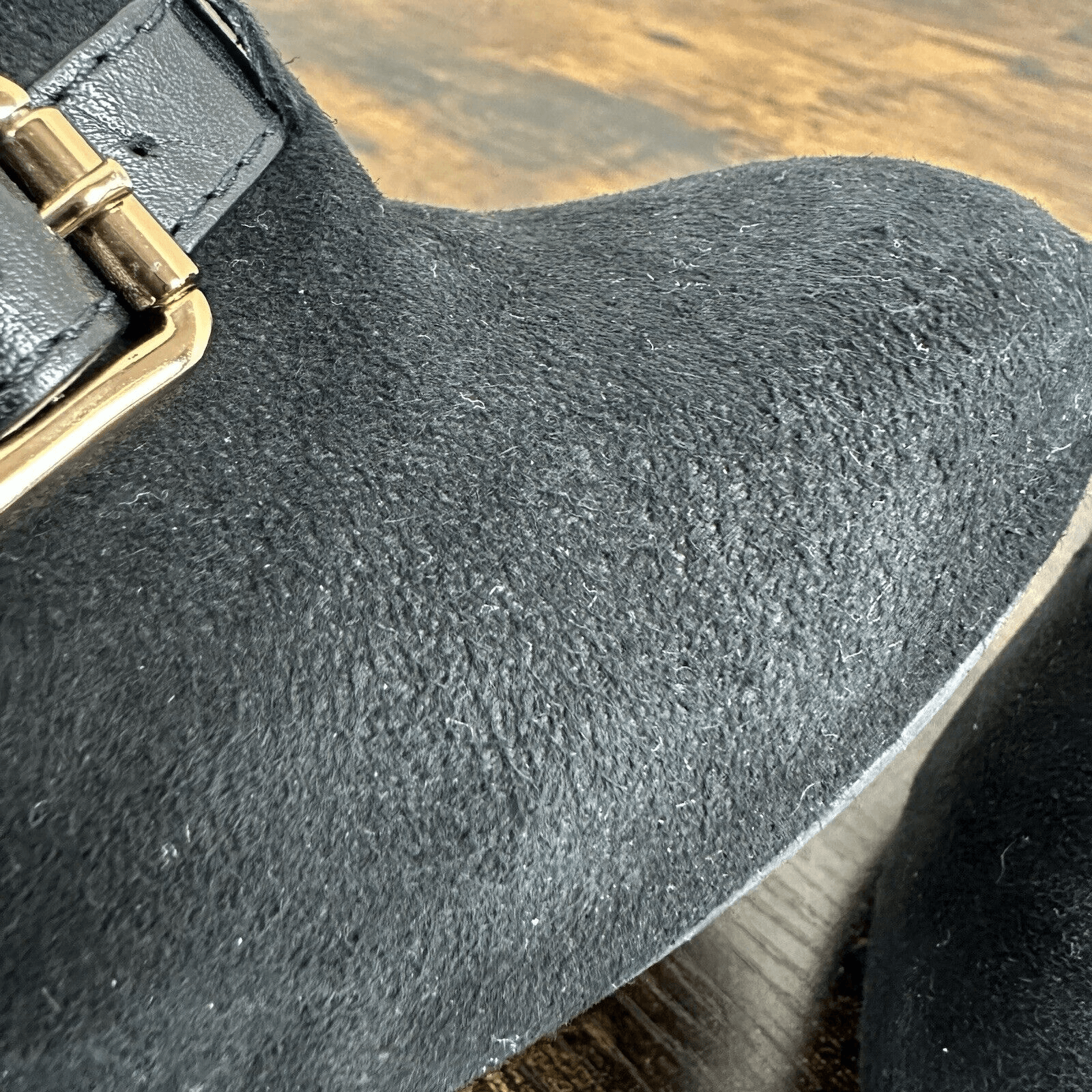 Tory Burch Gabrielle Buckle Suede Black Wedge Booties Size 6