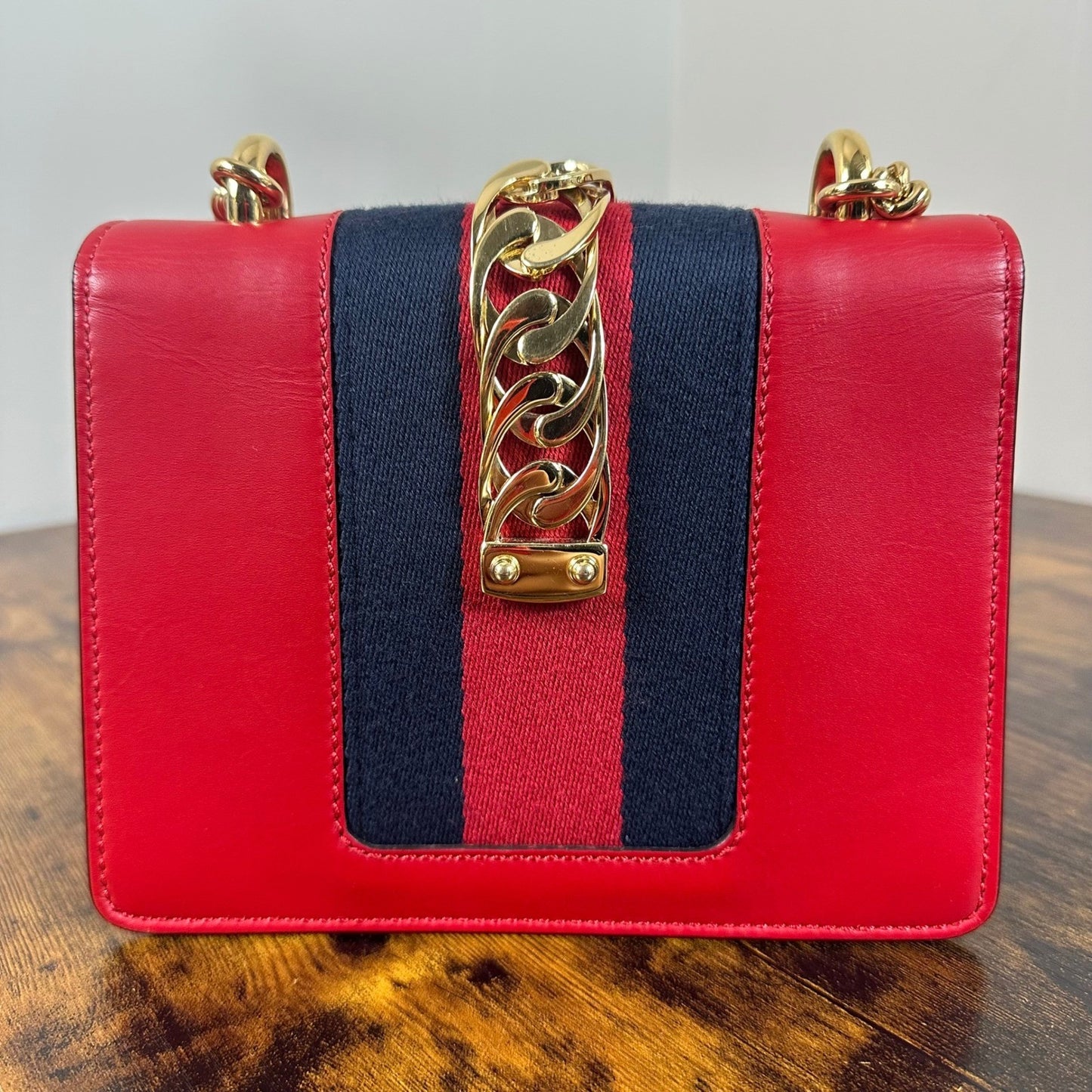 Gucci Sylvie Red Leather Chain Shoulder Bag Mini