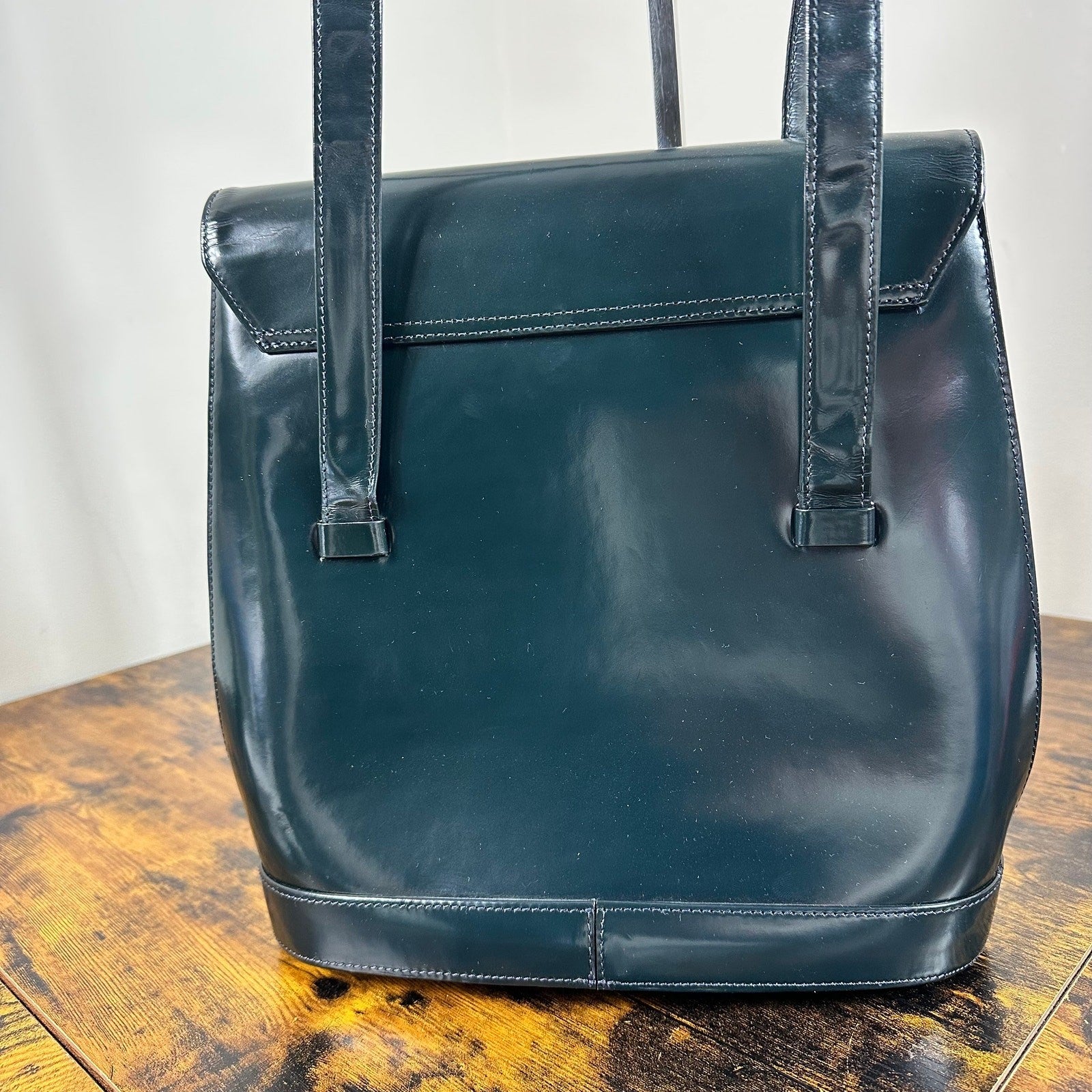 Gianni Versace Medusa Teal Patent Leather Shoulder Bag Vintage Authentic