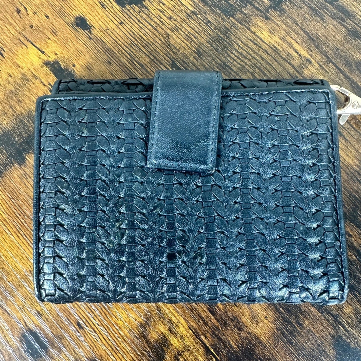Christian Dior Black Woven Leather Wallet Wristlet Chain Strap Authentic Vintage