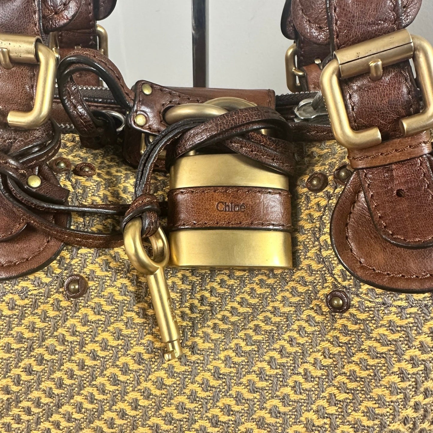 Vintage Chloe Paddington Leather & Tweed Satchel Bag Large 