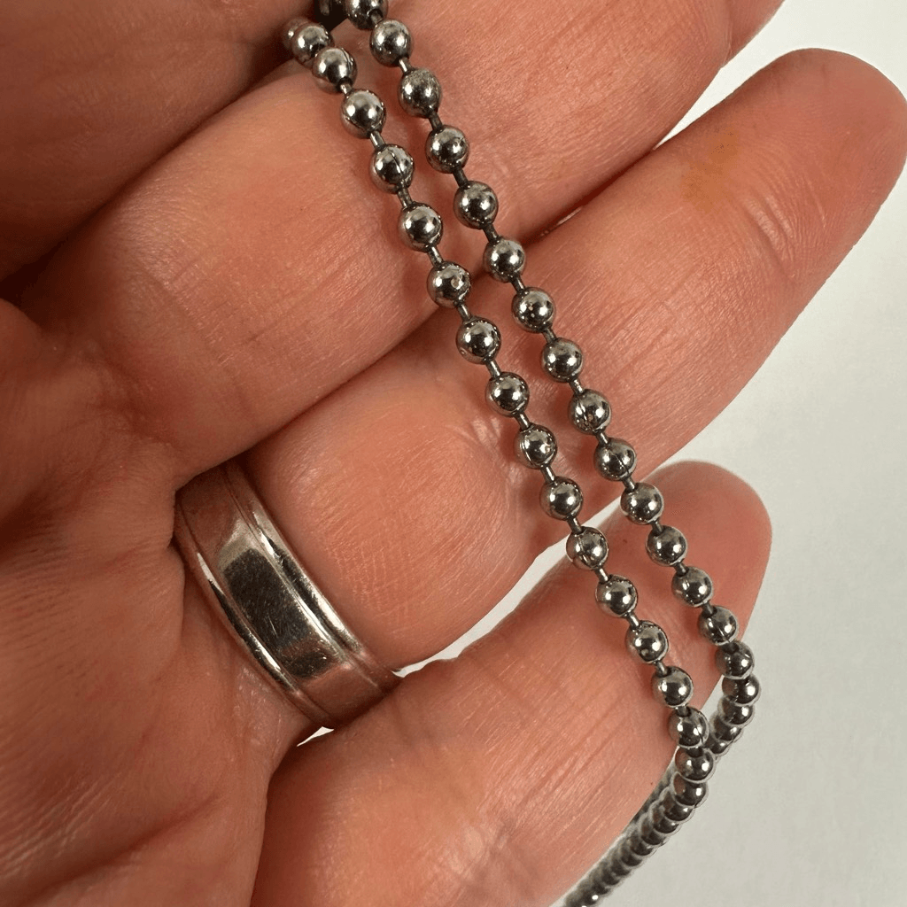 Christian Dior Silver Tone Dog Tag Ball Chain Pendant Necklace