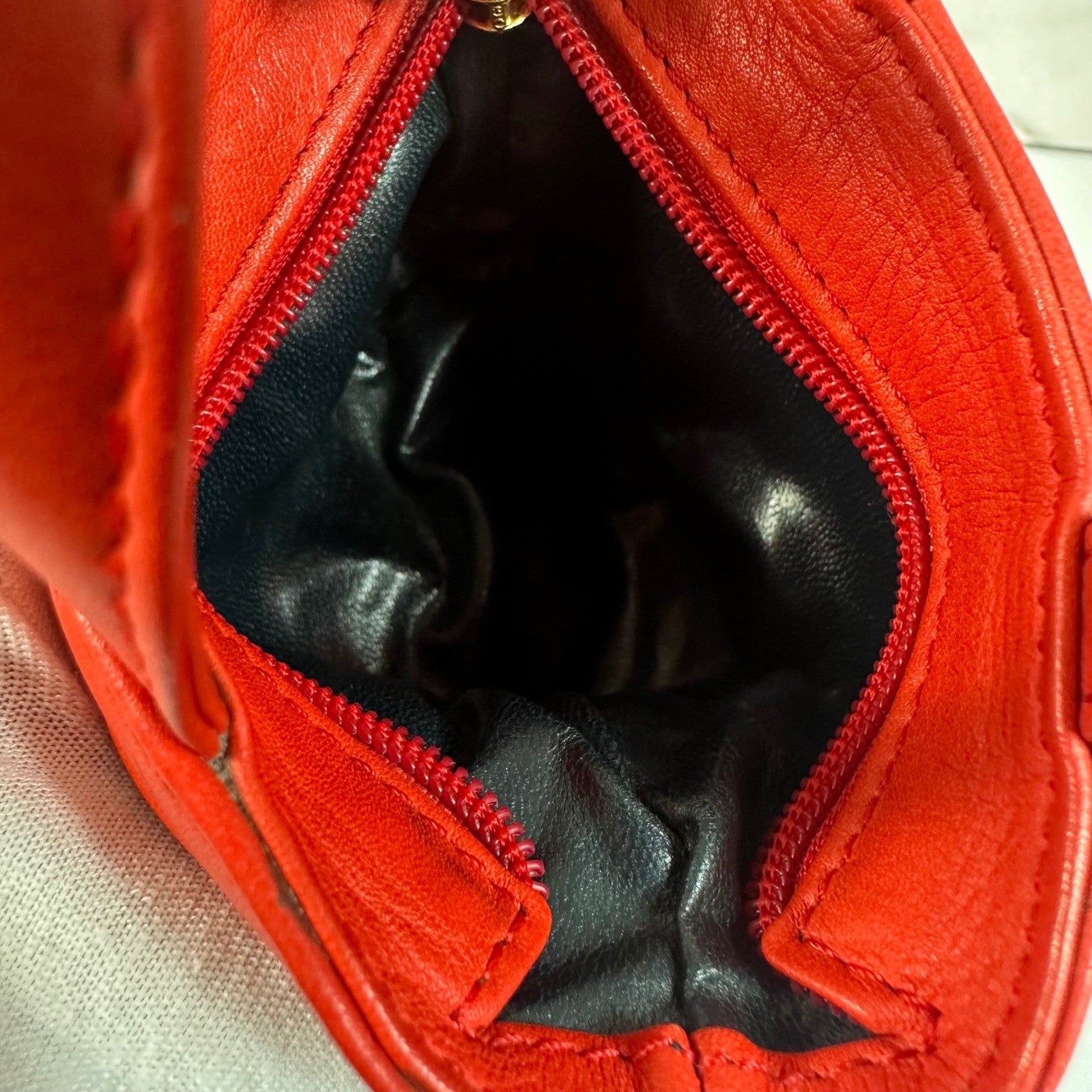 Christian Dior Red Leather Micro Tote Bag CD Logo Charm Handbag