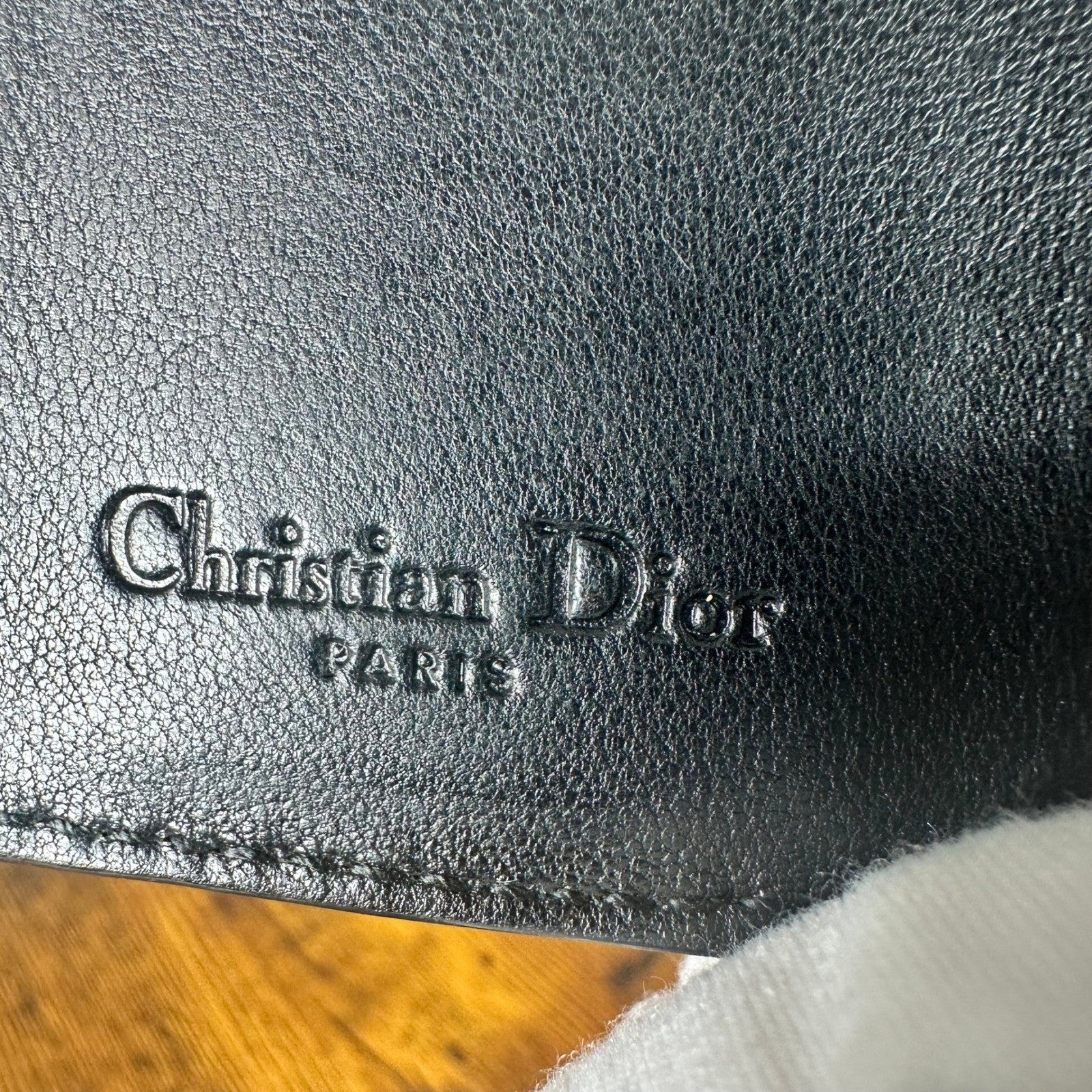 Christian Dior Black Woven Leather Wallet Wristlet Chain Strap Authentic Vintage