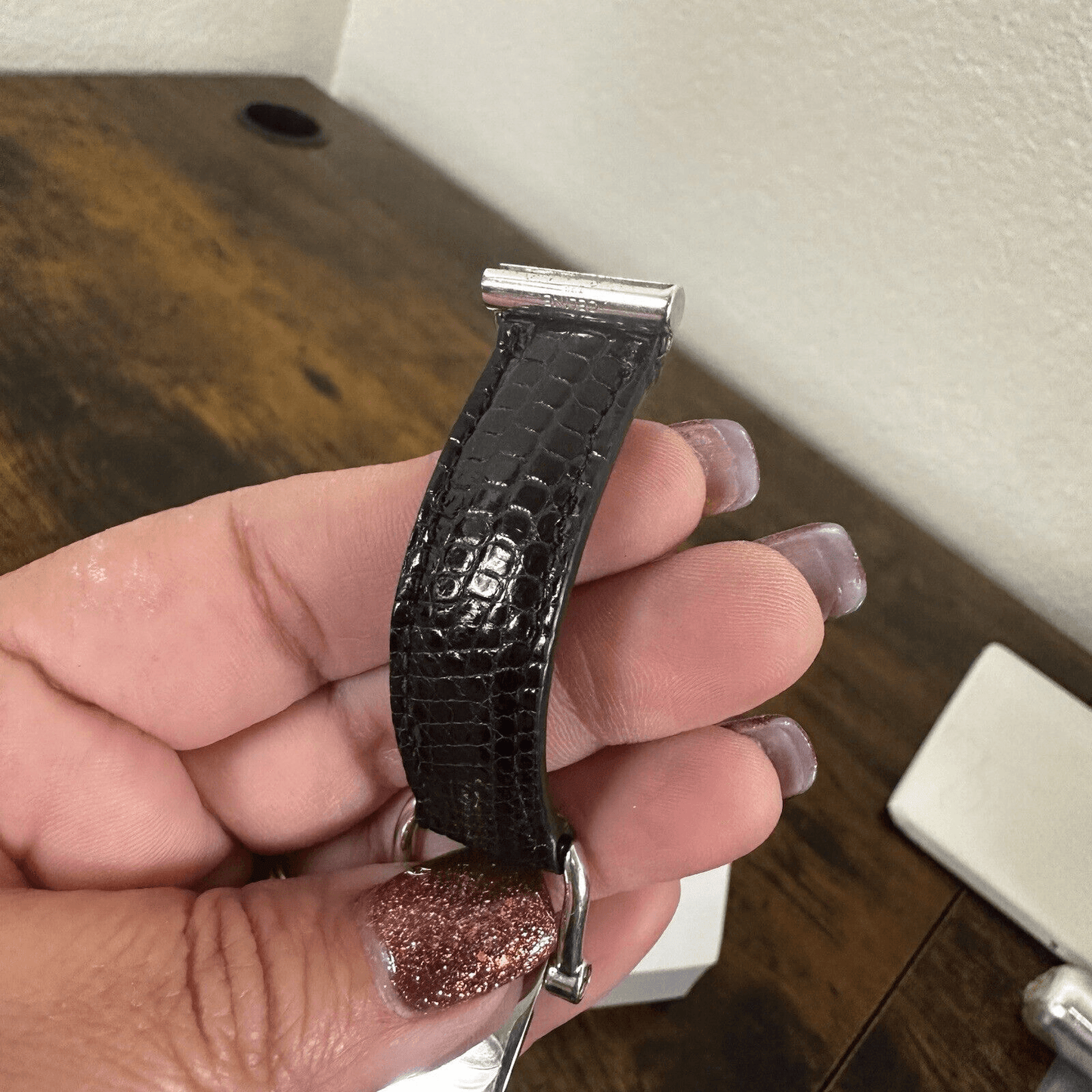 Celine Plaque Bracelet In Lizard And Brass With Certificate Of Authenticity