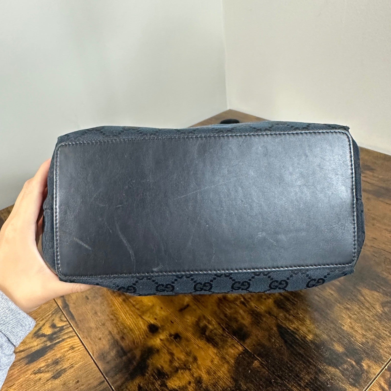 Gucci GG Canvas Tote Bag Black Authentic Designer Handbag Purse Classic