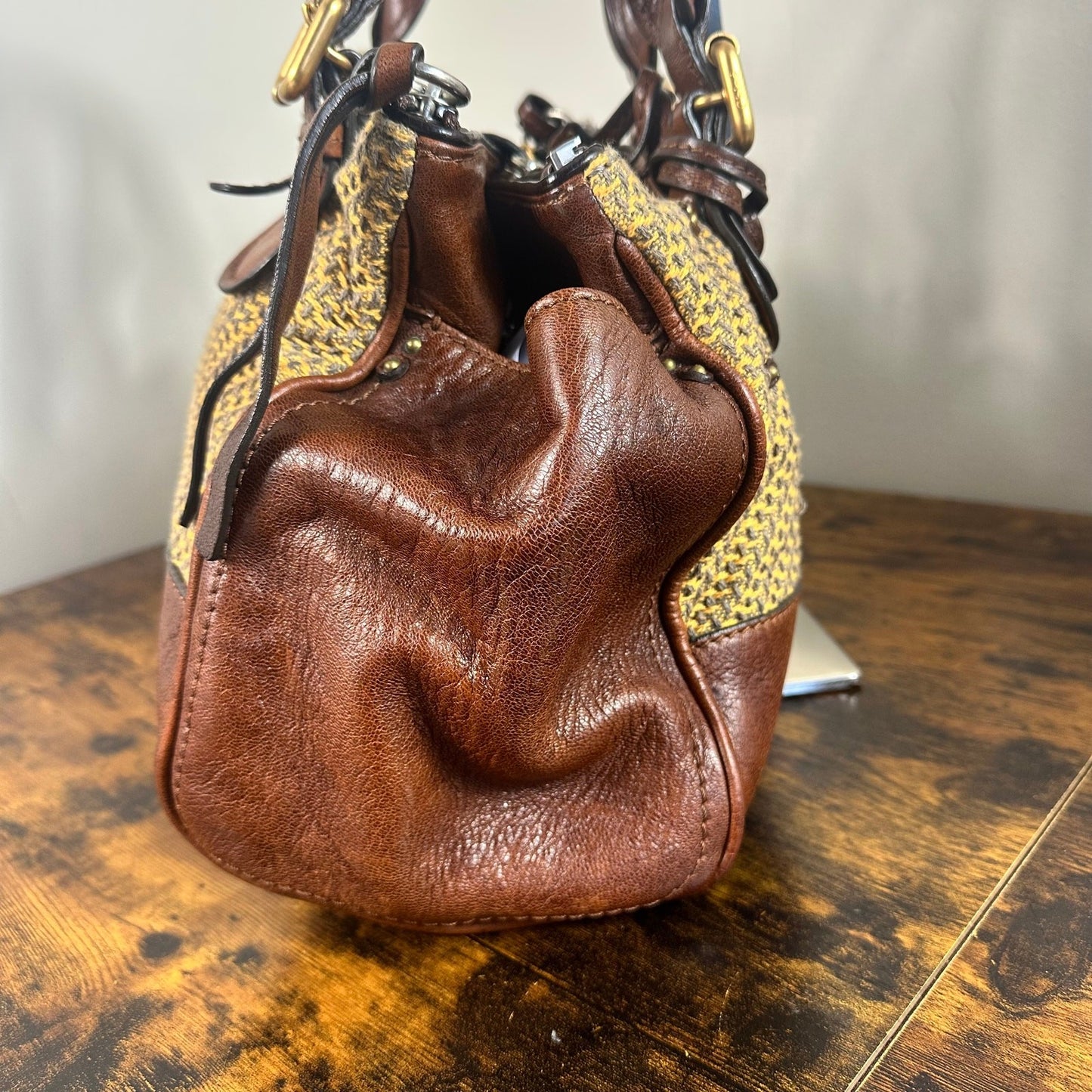 Vintage Chloe Paddington Leather & Tweed Satchel Bag Large 