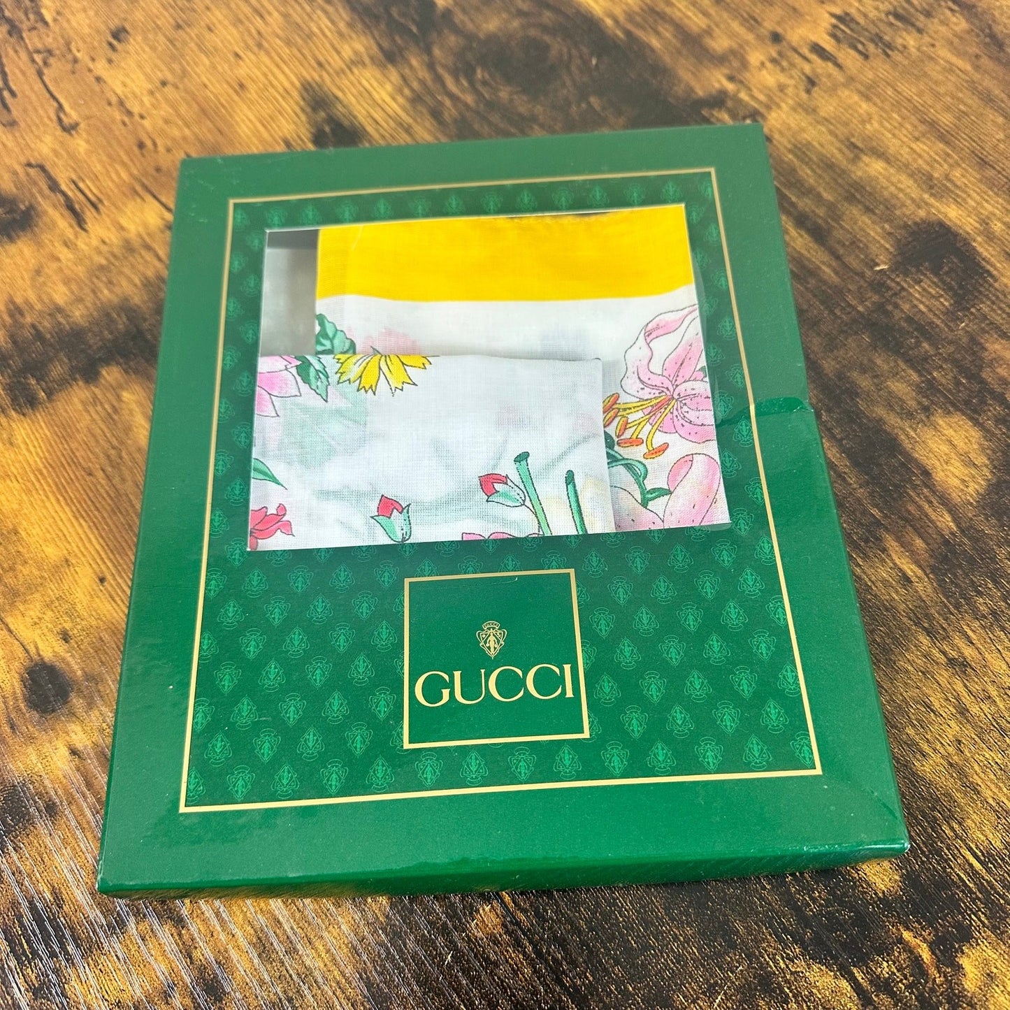 Gucci Flora Cotton Square Scarves Set of 2 With Box for Neck Hair Bag Vintage