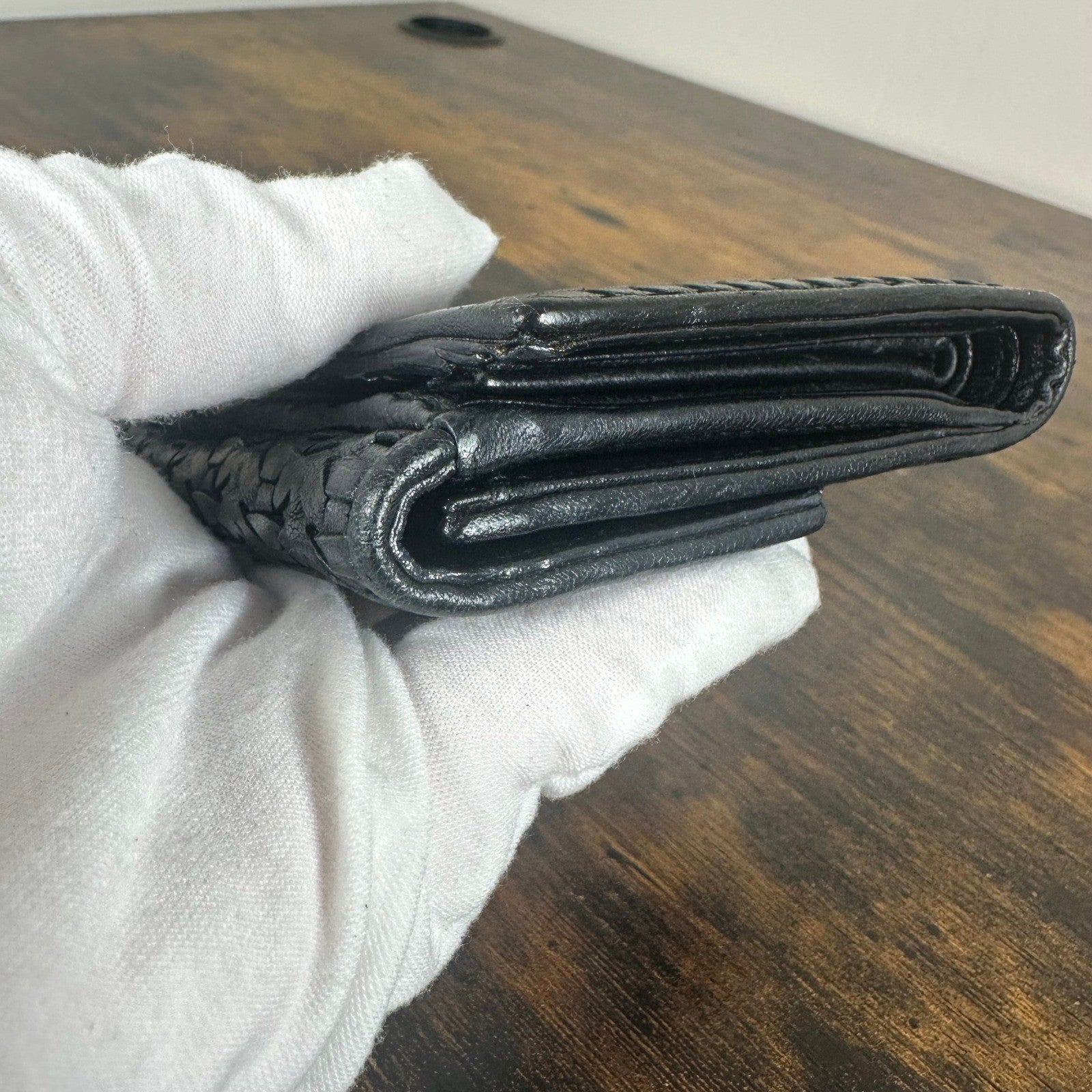 Christian Dior Black Woven Leather Wallet Wristlet Chain Strap Authentic Vintage