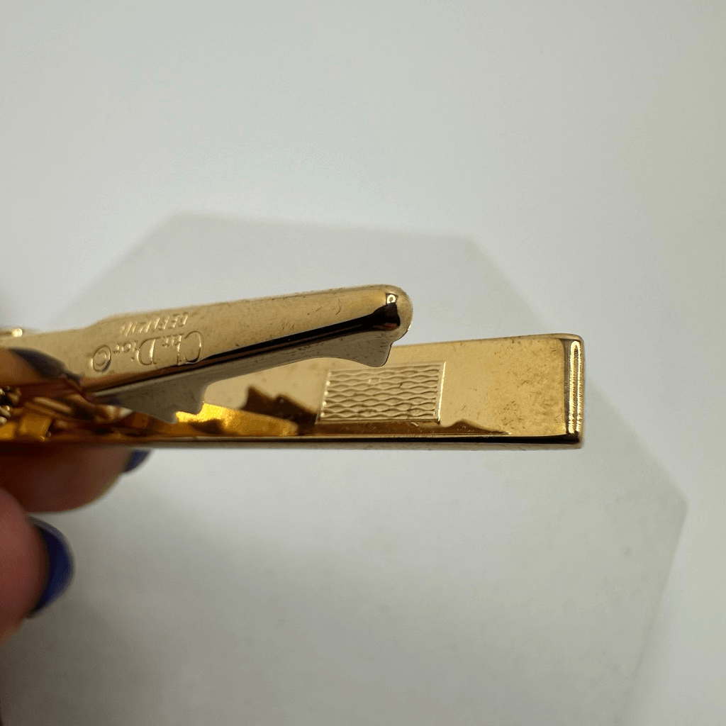 Christian Dior CD Logo Black Enamel Gold Tone Tie Clip