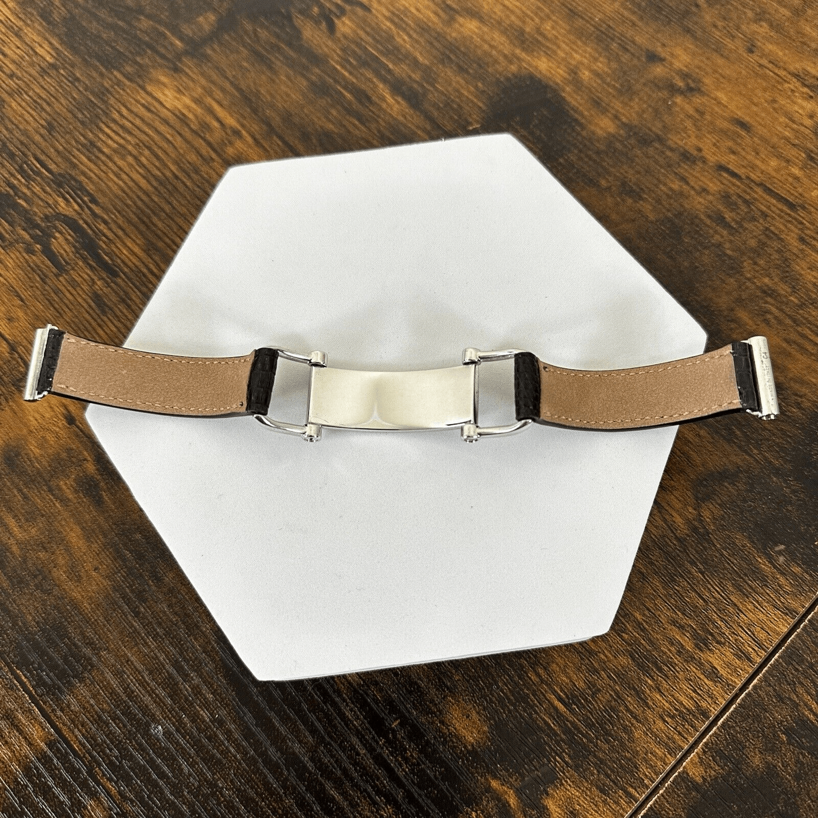 Celine Plaque Bracelet In Lizard And Brass With Certificate Of Authenticity