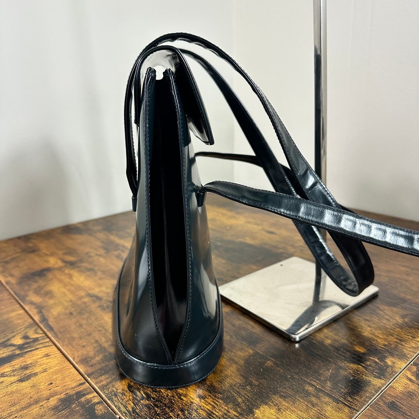 Gianni Versace Medusa Teal Patent Leather Shoulder Bag Vintage Authentic