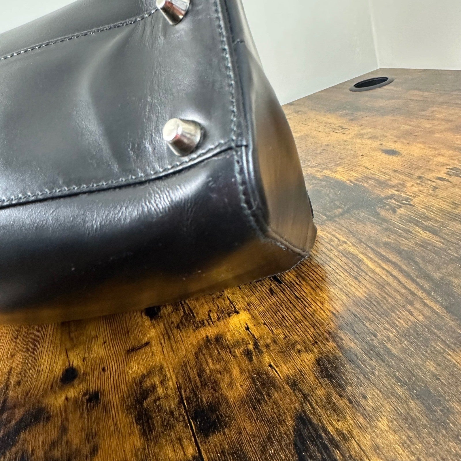 Prada Milano Vitello Lissato Black Leather Top Handle Bag Authentic Designer