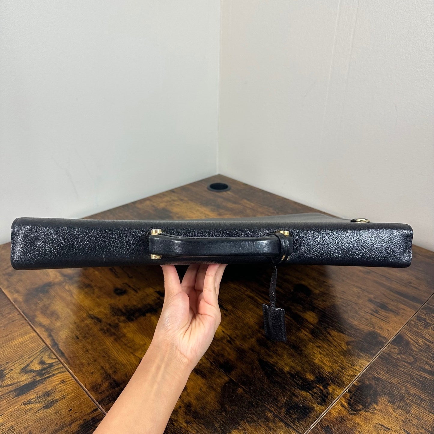 Salvatore Ferragamo Leather Briefcase Black Gold Hardware Made in Italy Business