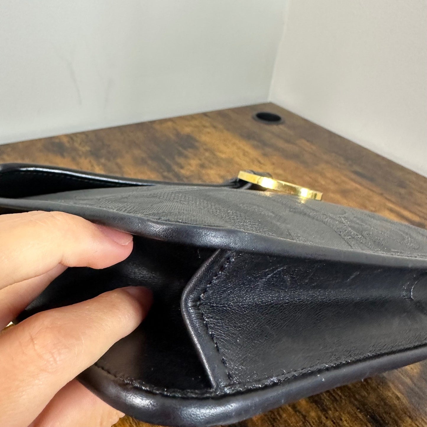 Vintage Christian Dior Monogram Chain Shoulder Bag Black Clutch