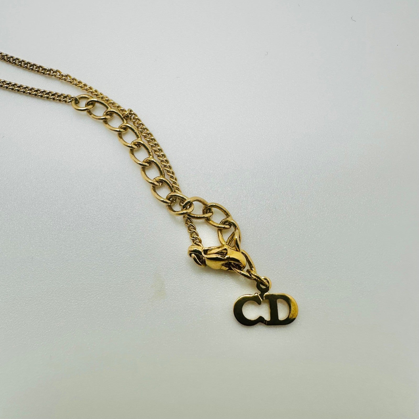 Christian Dior Gold Heart Necklace Rhinestone Vintage CD Logo Designer