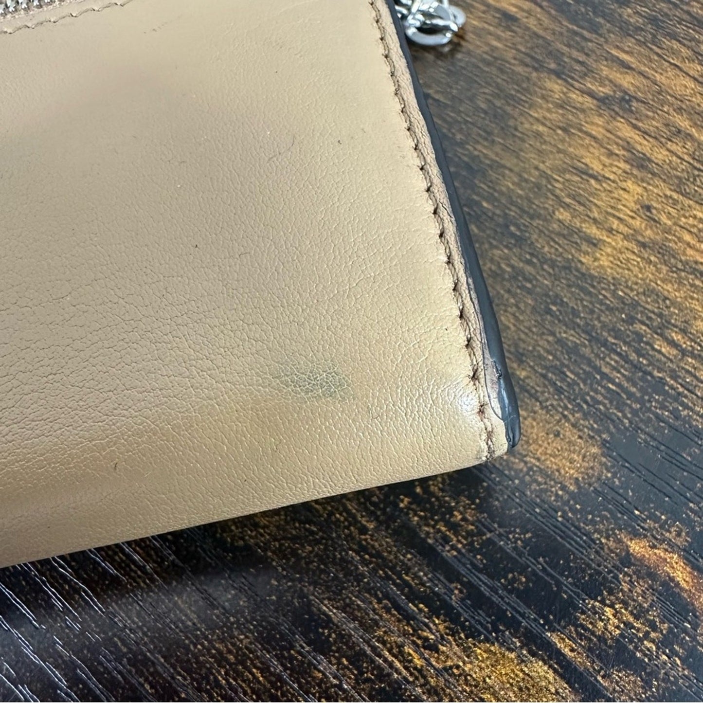 Fendi Leather Envelope Wallet Black Beige Authentic