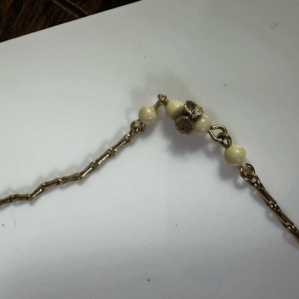 Chloe Faux Pearl Long Necklace Gold Tone 31”