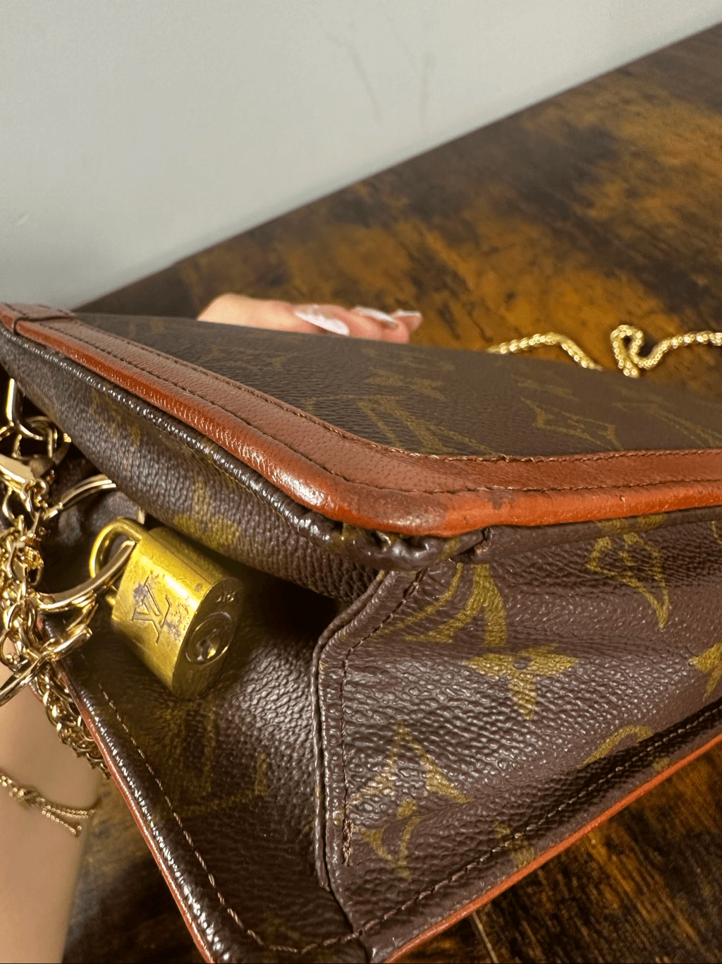 Louis Vuitton Vintage Bag Pochette Dame Clutch Brown Monogram