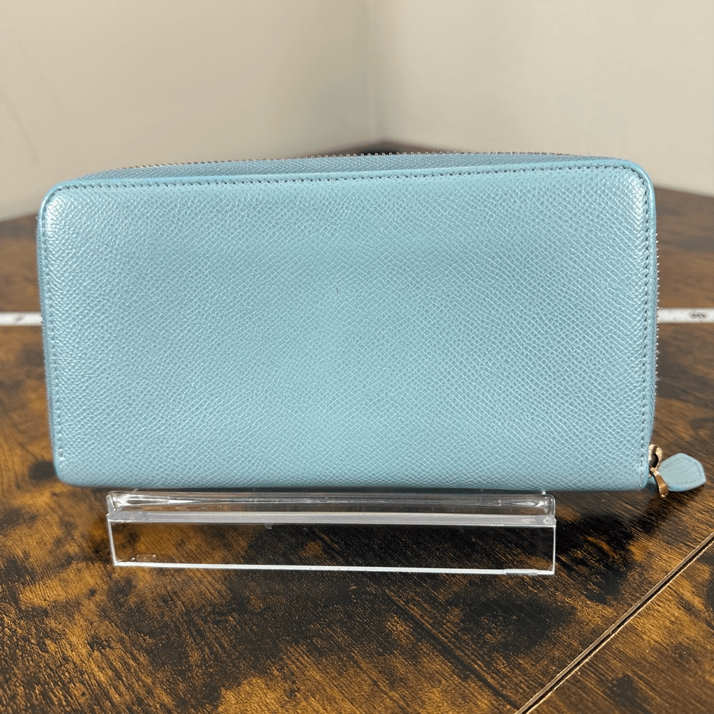 Valentino Garavani Leather Zippy Wallet Full Zip Porcelain Blue