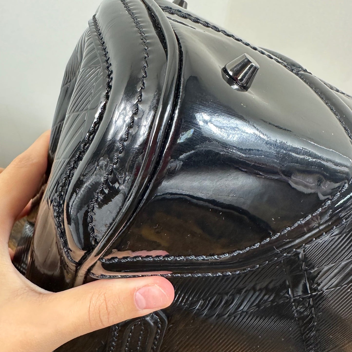 Burberry Black Patent Leather Satchel Handbag Shoulder Bag Made in Italy