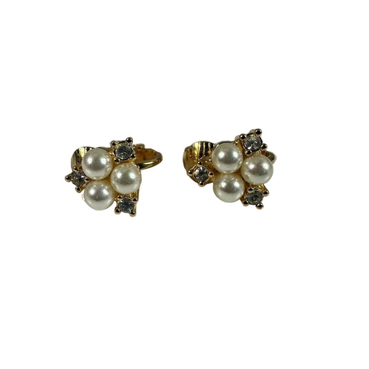 Christian Dior Gold Tone Clip On Earrings Faux Pearl Rhinestones Authentic